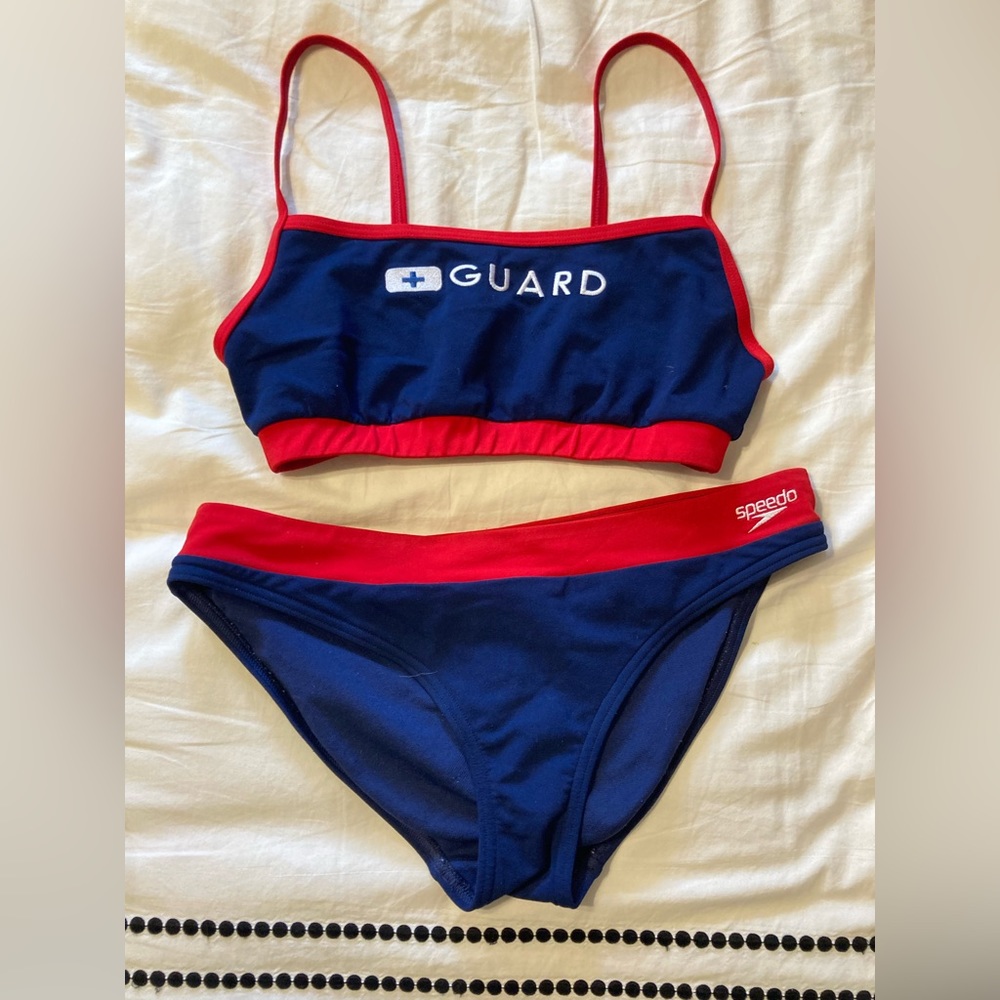 Speedo Lifeguard Thin Strap Bikini Top with Hipster Bottoms, Size M set